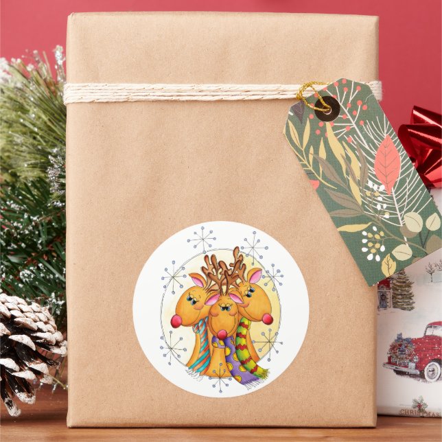 Adesivo Cute Christmas Reindeer Wearing Scarves with Stars (Feriado)