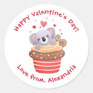Adesivo Cute Coala em Cupcake Dia dos Namorados Personaliz