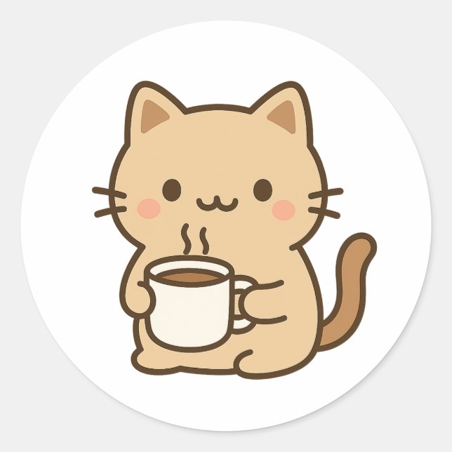 Adesivo Cute Coffee Cat Kawaii Cozy Aesthetic Design (Frente)