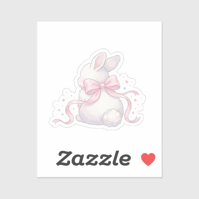 Adesivo Cute Coquette Bunny Pink Ribbon Bow Easter Sticker (Folha)