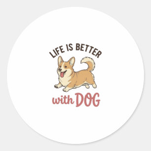 Adesivo Cute Corgi Cachorro Vida É Melhor Com Cão Design_1