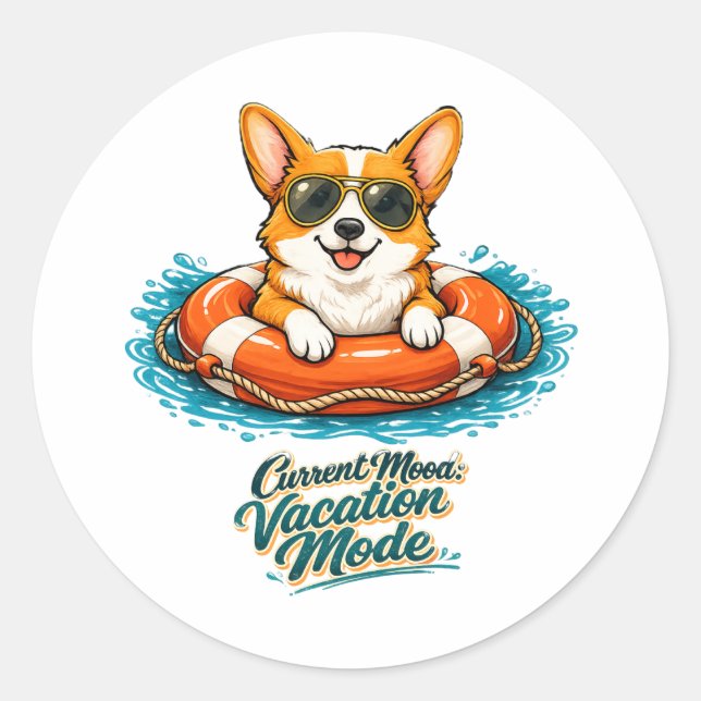 Adesivo Cute Corgi "Vacation Mode" Summer Design (Frente)