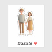 Cute Couple Illustration Sticker, Holding Hands