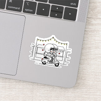 Adesivo Cute Couple Scooter Trip | Romantic Travel Love