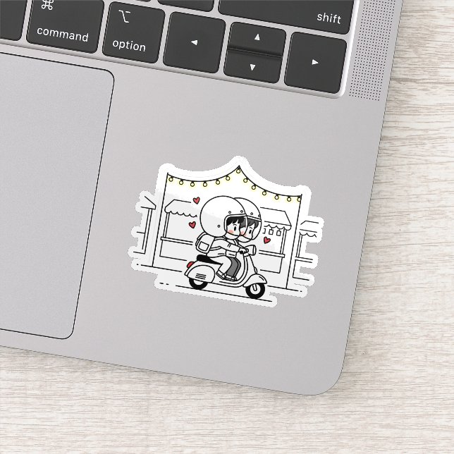 Adesivo Cute Couple Scooter Trip | Romantic Travel Love (Detalhe)