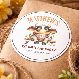 Adesivo Cute Crazy Cow Farm Theme 1st Birthday