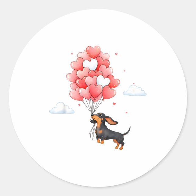 Adesivo Cute Dachshund Valentine Heart Balloon Dog Lover  (Frente)