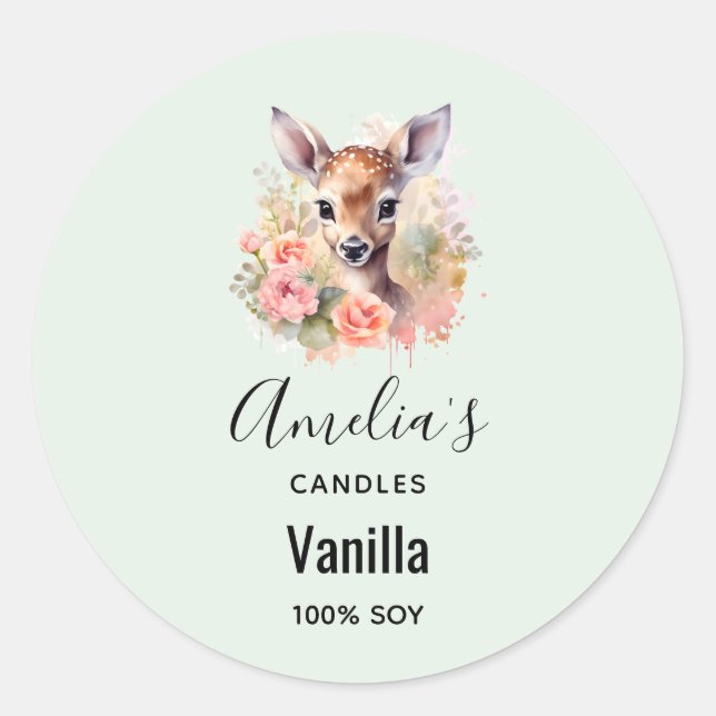 Adesivo Cute Deer Cercado Por Rosas - Empresa De Velas (Frente)