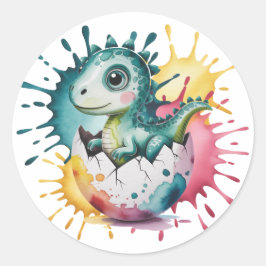Adesivo Cute Dinosaur with Watercolor Splash Baby Shower