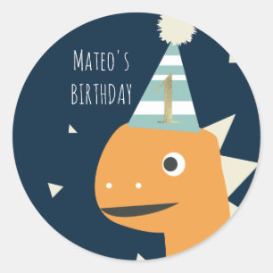 Adesivo Cute dinossauro um primeiro aniversário falso ouro