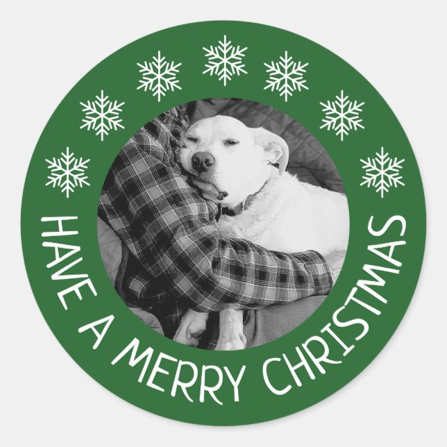 Adesivo Cute Dog with Dad Photo Merry Christmas Green (Frente)