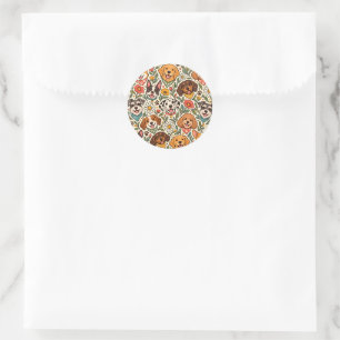 Adesivo Cute Dogs and Colorful Floral Pattern