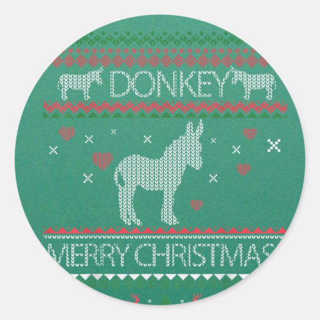 Adesivo Cute Donkey Ugly Sweater Christmas Holiday Winter (Frente)