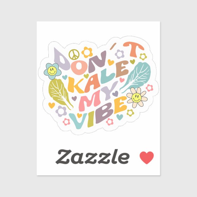 Adesivo Cute Don't Kale my Vibe, Retro Vegan (Folha)