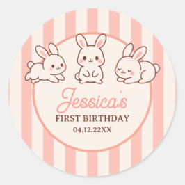 Adesivo Cute Easter Bunnies Pink Girl 1st Birthday Party