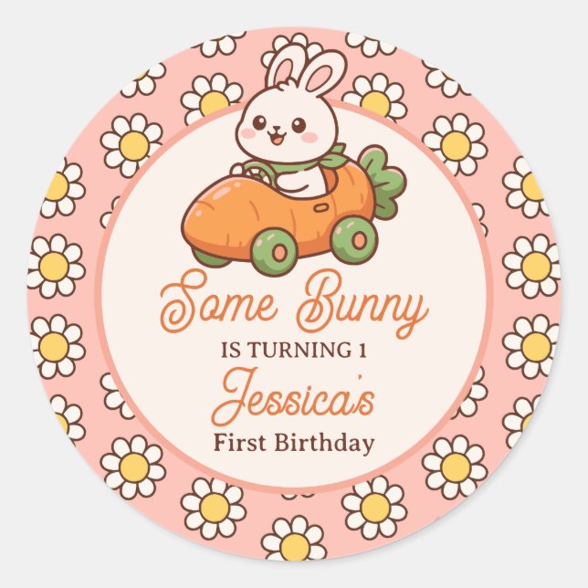 Adesivo Cute Easter Bunny Baby Girl 1st Birthday Party (Frente)