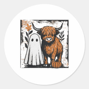 Adesivo Cute Fall Highland Cow Ghost Spooky Season Engraça