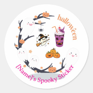 Adesivo Cute Fantasma e Abóbora Pastel Halloween Clássico