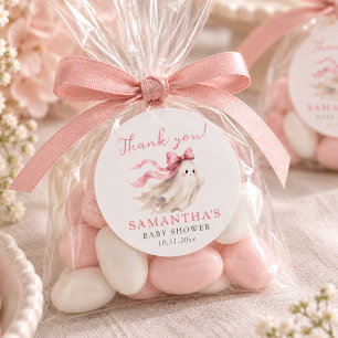 Adesivo Cute Fantasma Laço Rosa Favor de Agradecimento Chu