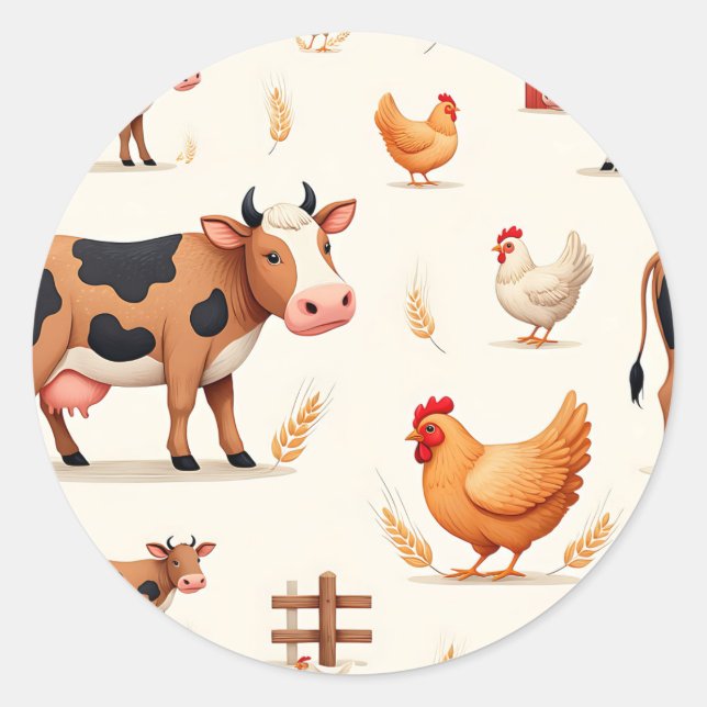 Adesivo Cute Farm Animals Barn Pattern (Frente)