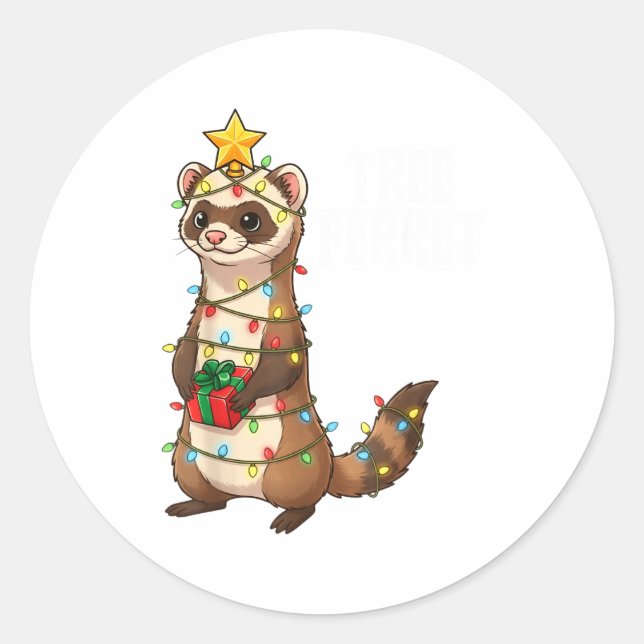 Adesivo Cute Ferret Wrapped In Christmas Lights Holiday Xm (Frente)