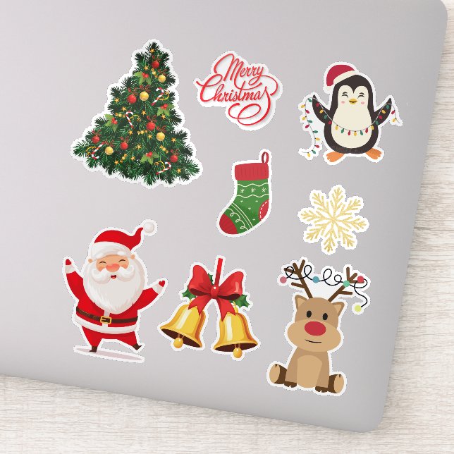 Adesivo Cute Festive– Santa, Reindeer, Tree Vinyl Stickers (Detalhe)