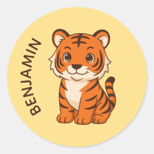 Adesivo Cute Filhote de Tigre Nome Personalizado Amarelo