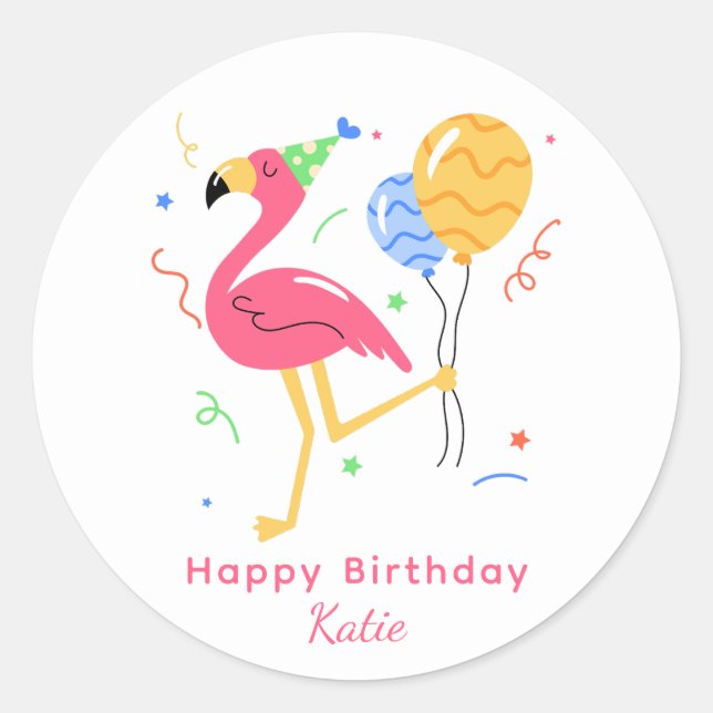 Adesivo Cute Flamingo Modern Happy Birthday Script (Frente)