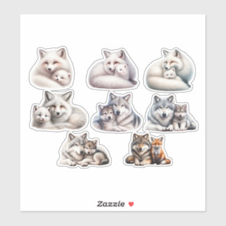 Adesivo Cute Forest Animals Sticker Kit: Wolf, Arctic Fox,