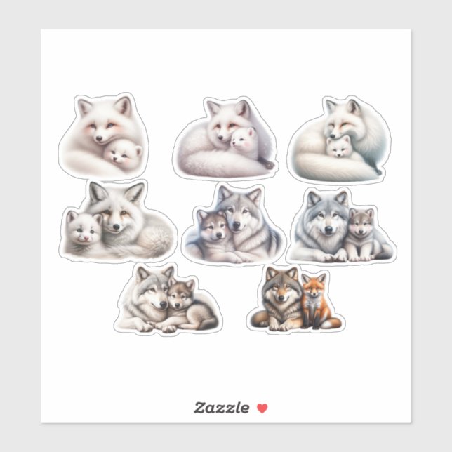 Adesivo Cute Forest Animals Sticker Kit: Wolf, Arctic Fox, (Folha)