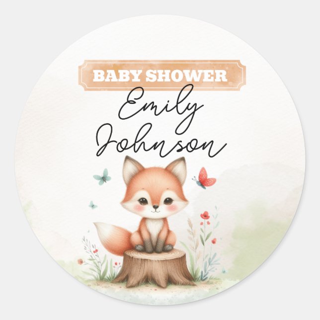 Adesivo Cute fox baby shower  (Frente)