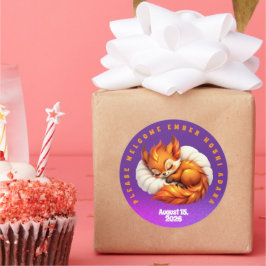 Adesivo Cute Fox Cub Asleep in Starry Night Sky