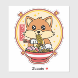 Adesivo Cute Fox Eating Ramen Kawaii - Presente de Comida 