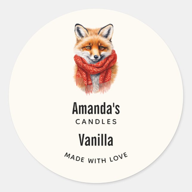 Adesivo Cute Fox in a Red Scarf Autumn Candle Business (Frente)