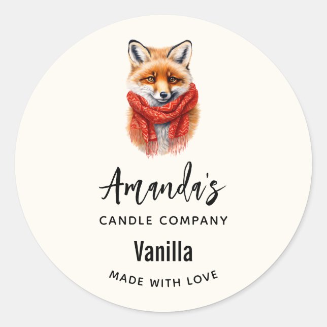 Adesivo Cute Fox in a Red Scarf Autumn Candle Business (Frente)