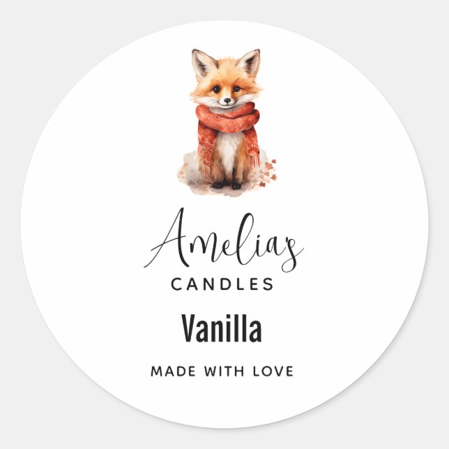 Adesivo Cute Fox Pup in a Red Scarf Candle Business (Frente)