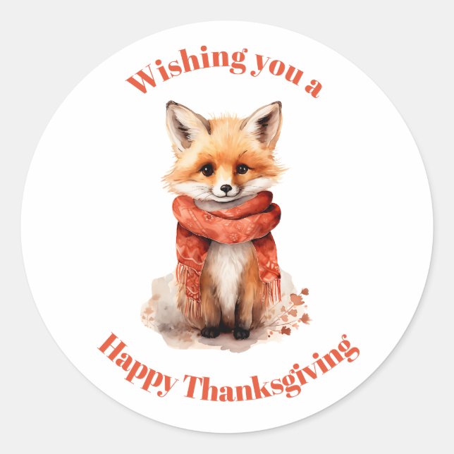Adesivo Cute Fox Pup in a Red Scarf Thanksgiving (Frente)