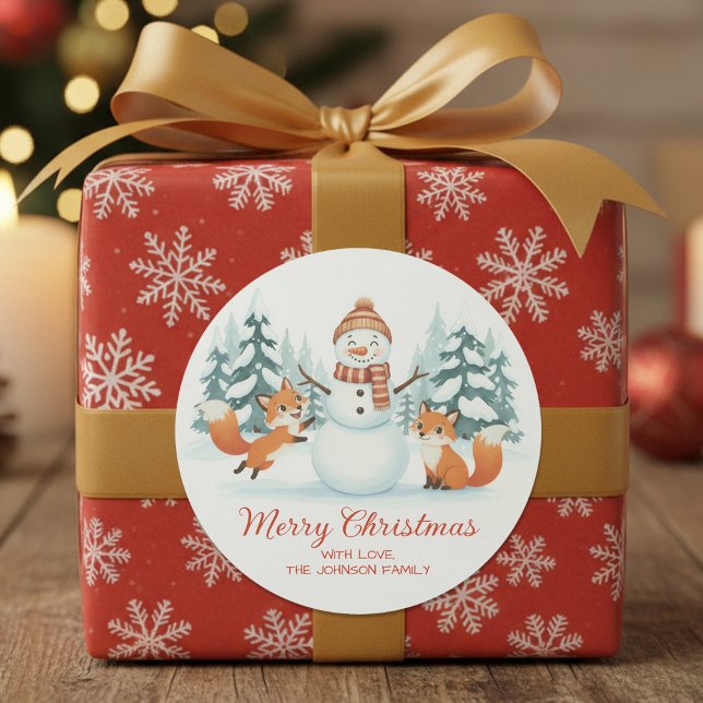 Adesivo Cute Foxes and Snowman Merry Christmas (Criador carregado)