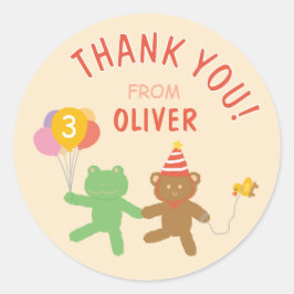 Adesivo Cute Frog and Bear Birthday Party Favor Sticker