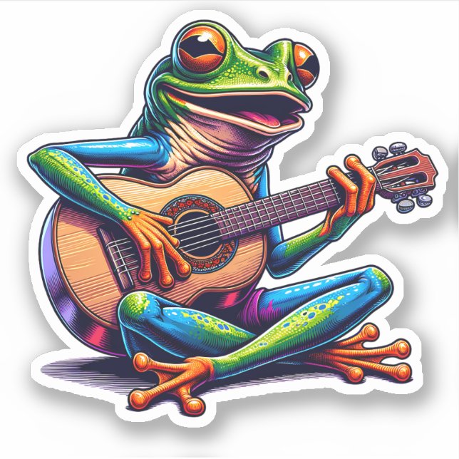 Adesivo Cute Frog Playing a Guitar (Frente)