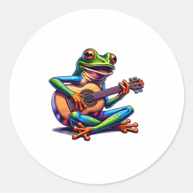 Adesivo Cute Frog Playing A Guitar Dont Worry Be Hoppy _1  (Frente)