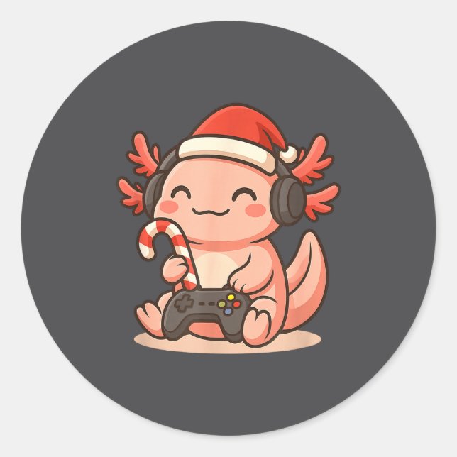 Adesivo Cute Gamer Axolotl Christmas Design  (Frente)