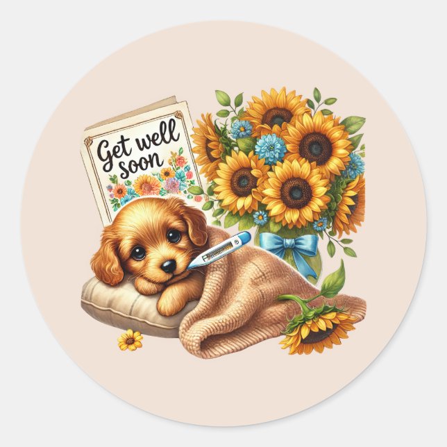 Adesivo Cute get well soon puppy  (Frente)