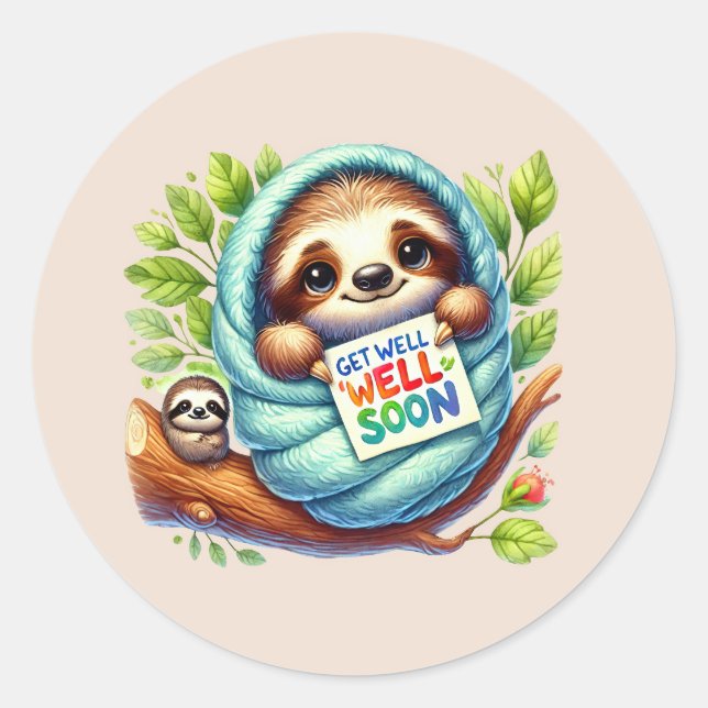 Adesivo Cute get well soon sloth (Frente)