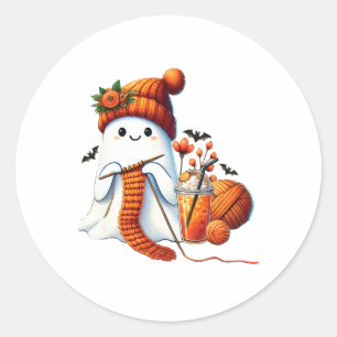 Adesivo Cute Ghost Crochet Knitting Amante Café de Hallowe