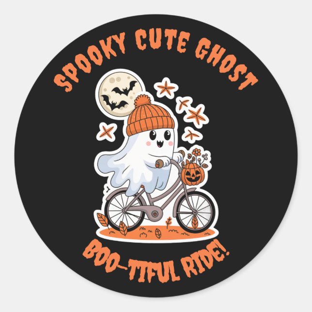 Adesivo Cute Ghost Halloween - Adorable Biking Ghost (Frente)