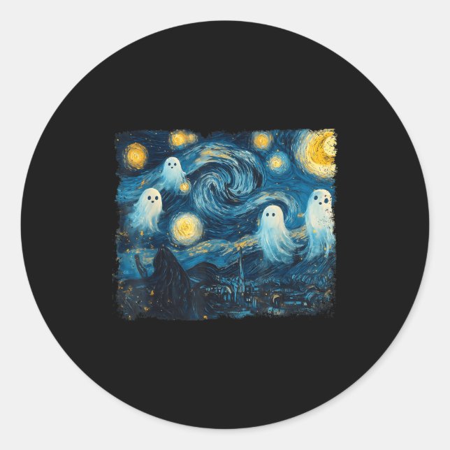 Adesivo Cute Ghost Starry Night Halloween Soky Retro Van G (Frente)