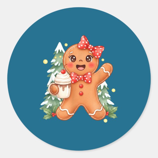 Adesivo Cute Gingerbread Christmas Snow Xmas For Men Women (Frente)