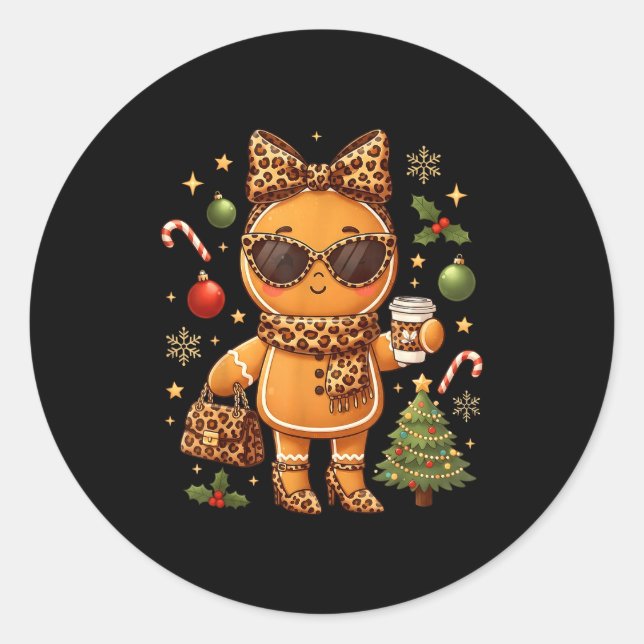 Adesivo Cute Gingerbread Leopard Christmas Xmas Girl Women (Frente)