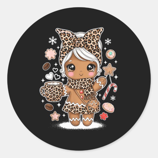 Adesivo Cute Gingerbread Leopard Christmas Xmas Girl Women (Frente)